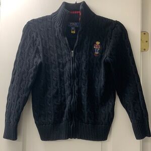 Polo Ralph Lauren Boys Black Cable Knit Full Zip Sweater Size M 10-12